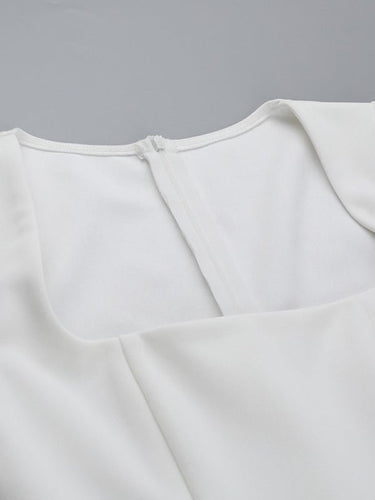 Chic White Structured Mini Dress – Square Neck Elegant Fit & Flare - Smooth Visage