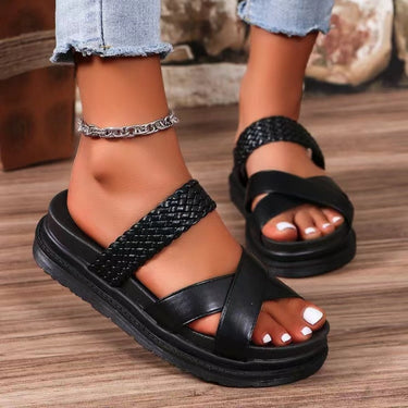 Crisscross Open Toe Platform Sandals - Smooth Visage