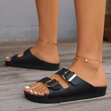 Double Buckle Open Toe Sandals - Smooth Visage