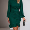 Elegant Puff Sleeve Ruffle Trim Solid Dress - Smooth Visage