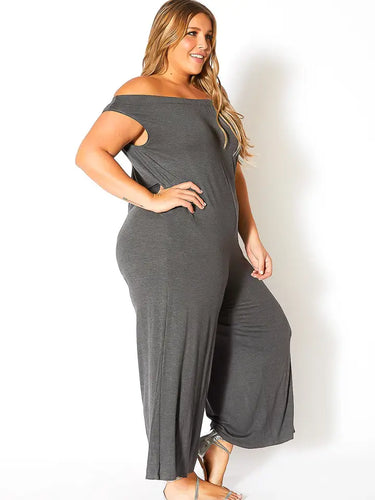 Plus Size Off-Shoulder Wide-Leg Jumpsuit – Relaxed Casual Lounge Jumpsuit