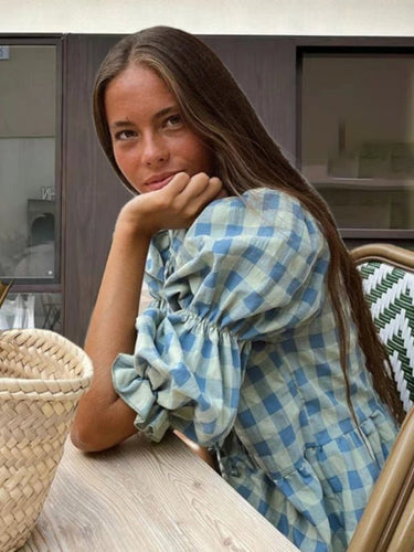 Fashionable round neck tie puff sleeve waist solid color cute shirt top - Smooth Visage