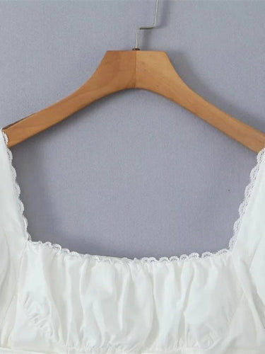 French retro square neck lace puff sleeves super short navel - baring hot girl shirt - Smooth Visage