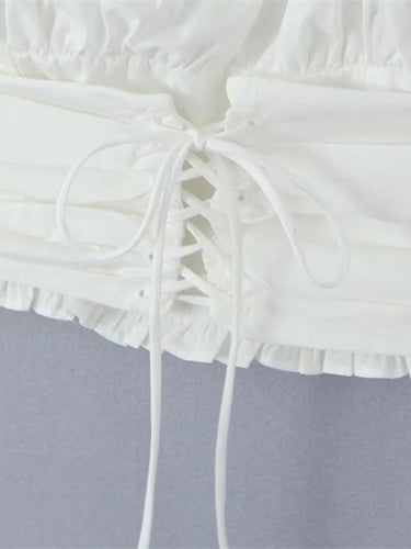 French retro square neck lace puff sleeves super short navel - baring hot girl shirt - Smooth Visage