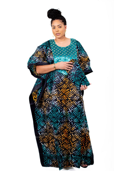 Smooth Visage Adire Boubou Kaftan for Women – African Print Plus Size Free-Flowing Dress