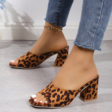 Leopard Block Heel Suede Sandals - Smooth Visage