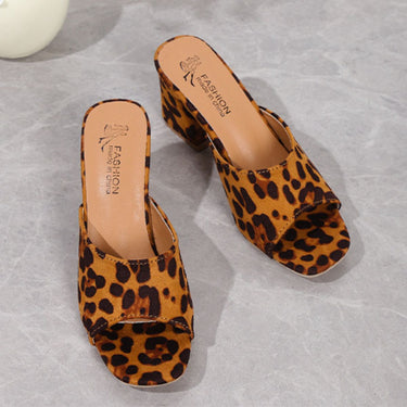 Leopard Block Heel Suede Sandals - Smooth Visage