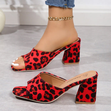 Leopard Block Heel Suede Sandals - Smooth Visage