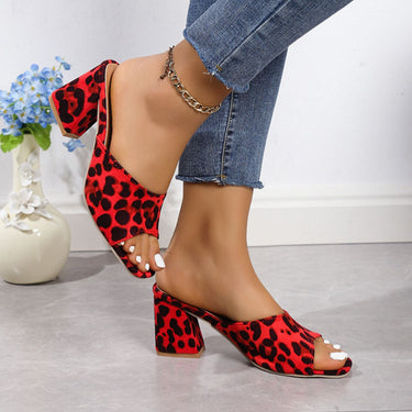 Leopard Block Heel Suede Sandals - Smooth Visage