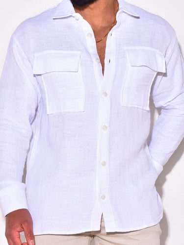 Men's Full Size Collared Neck Long Sleeve Shirt with Chest Pockets Plus Size - Smooth Visage