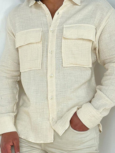 Men's Full Size Collared Neck Long Sleeve Shirt with Chest Pockets Plus Size - Smooth Visage