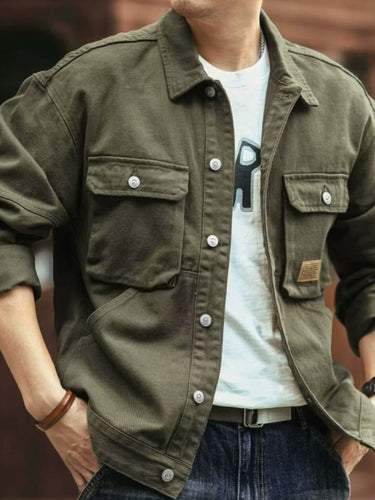 Men's Washed Collared Neck Cargo Jacket - Smooth Visage