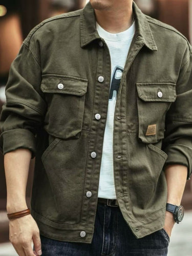 Men's Washed Collared Neck Cargo Jacket - Smooth Visage