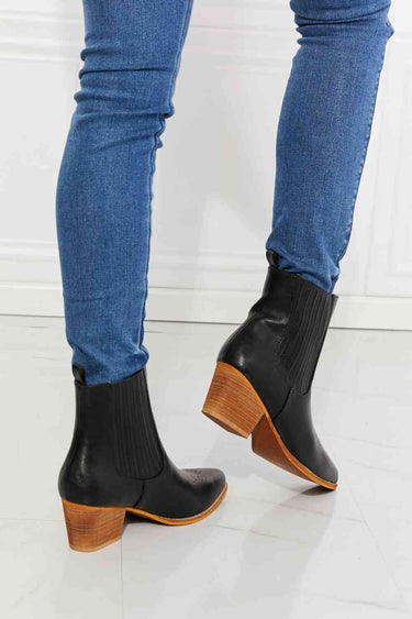 MMShoes Love the Journey Stacked Heel Chelsea Boot in Black - Smooth Visage