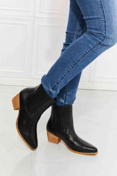 MMShoes Love the Journey Stacked Heel Chelsea Boot in Black - Smooth Visage