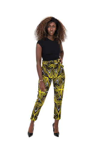 Moyo Yellow Stripe Ankara African Print High Waist Pant - Smooth Visage
