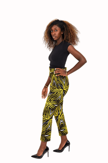 Moyo Yellow Stripe Ankara African Print High Waist Pant - Smooth Visage