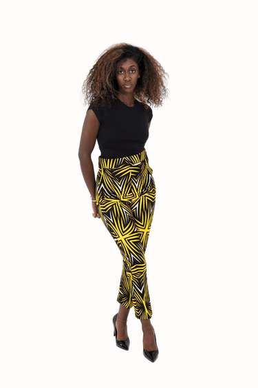 Moyo Yellow Stripe Ankara African Print High Waist Pant - Smooth Visage