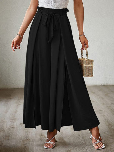 New bow loose high waist pleated wide leg pants with belt pants - Smooth Visage