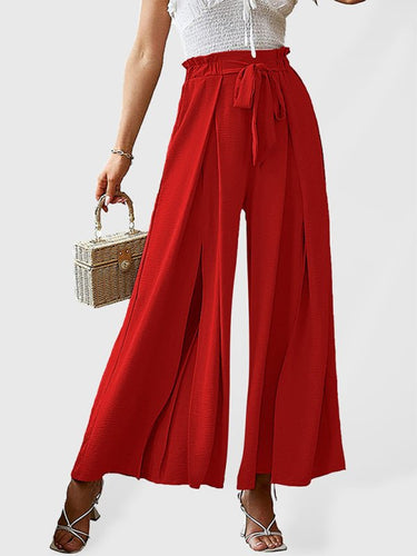 New bow loose high waist pleated wide leg pants with belt pants - Smooth Visage