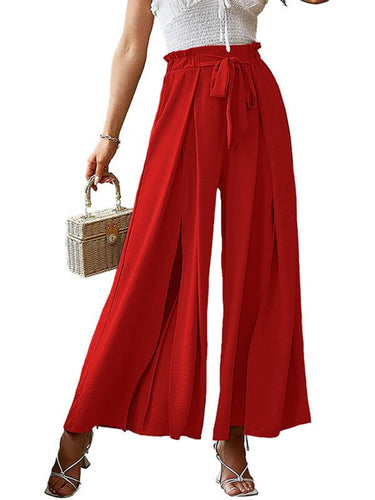 New bow loose high waist pleated wide leg pants with belt pants - Smooth Visage