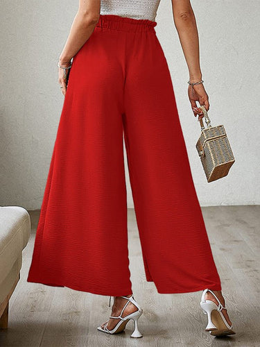 New bow loose high waist pleated wide leg pants with belt pants - Smooth Visage