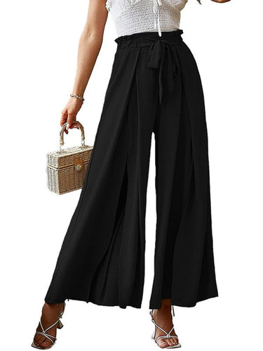 New bow loose high waist pleated wide leg pants with belt pants - Smooth Visage