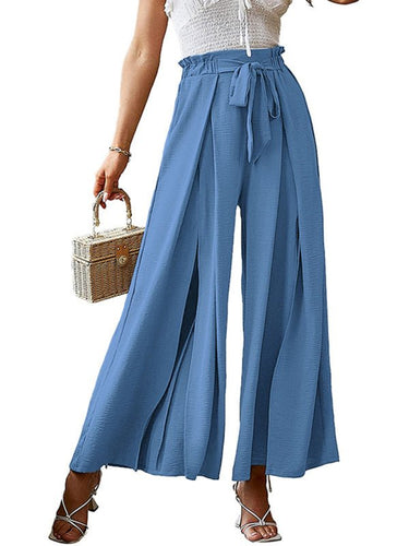 New bow loose high waist pleated wide leg pants with belt pants - Smooth Visage