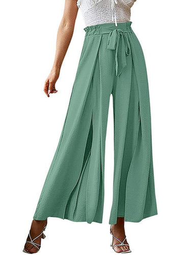 New bow loose high waist pleated wide leg pants with belt pants - Smooth Visage