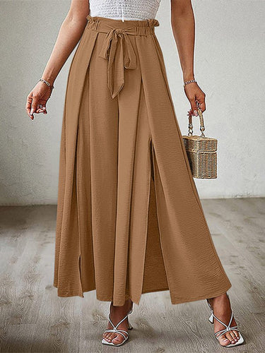 New bow loose high waist pleated wide leg pants with belt pants - Smooth Visage