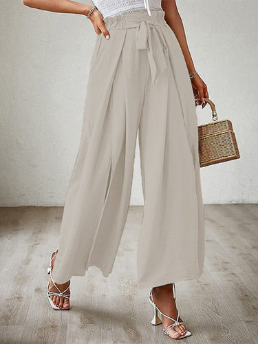 New bow loose high waist pleated wide leg pants with belt pants - Smooth Visage
