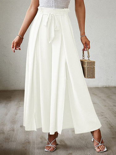 New bow loose high waist pleated wide leg pants with belt pants - Smooth Visage