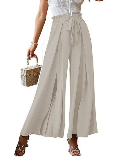 New bow loose high waist pleated wide leg pants with belt pants - Smooth Visage