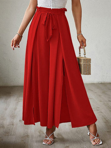 New bow loose high waist pleated wide leg pants with belt pants - Smooth Visage