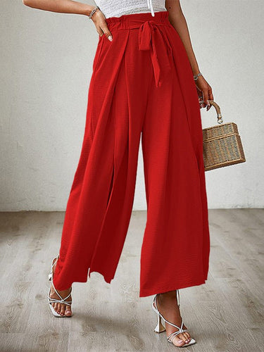 New bow loose high waist pleated wide leg pants with belt pants - Smooth Visage