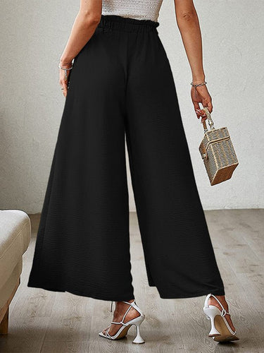New bow loose high waist pleated wide leg pants with belt pants - Smooth Visage