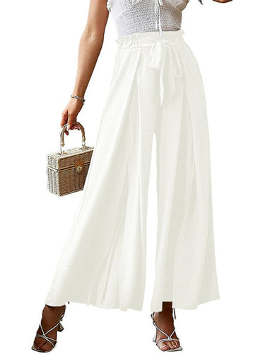 New bow loose high waist pleated wide leg pants with belt pants - Smooth Visage