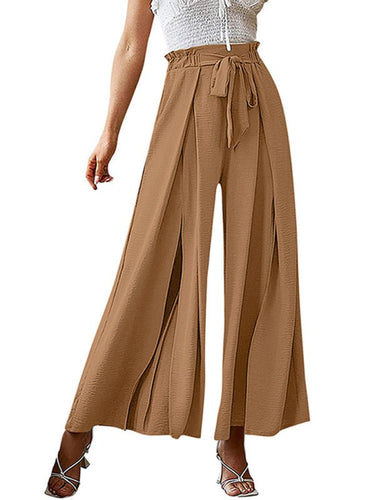 New bow loose high waist pleated wide leg pants with belt pants - Smooth Visage