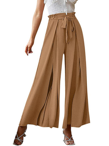New bow loose high waist pleated wide leg pants with belt pants - Smooth Visage