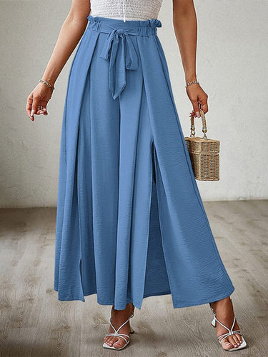 New bow loose high waist pleated wide leg pants with belt pants - Smooth Visage