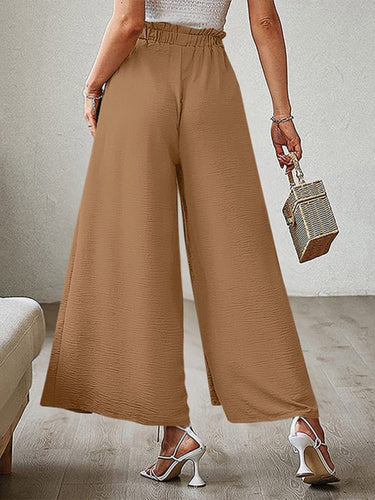 New bow loose high waist pleated wide leg pants with belt pants - Smooth Visage