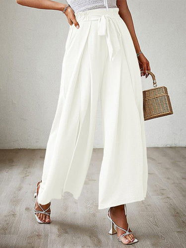 New bow loose high waist pleated wide leg pants with belt pants - Smooth Visage