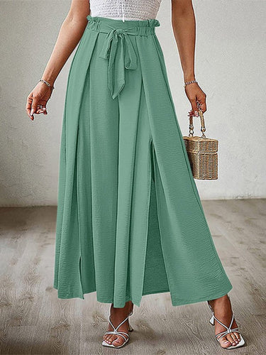 New bow loose high waist pleated wide leg pants with belt pants - Smooth Visage