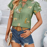 New casual summer V - neck printed ruffle sleeve top - Smooth Visage