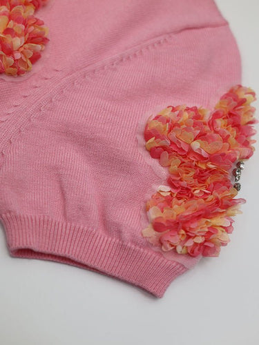 New contrasting flower sweet pink round neck short - sleeved sweater - Smooth Visage