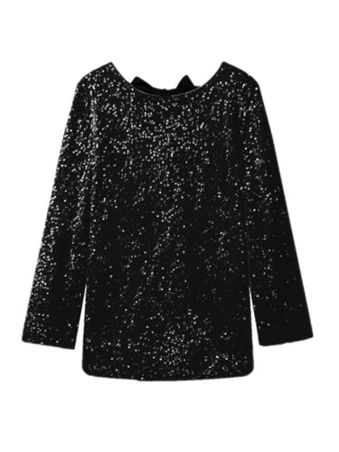 New long - sleeved back bow sequined dress - Smooth Visage