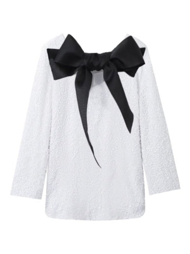 New long - sleeved back bow sequined dress - Smooth Visage