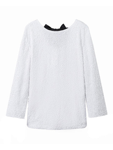 New long - sleeved back bow sequined dress - Smooth Visage