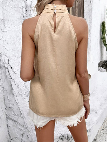 New style solid color sleeveless collar pleated top - Smooth Visage