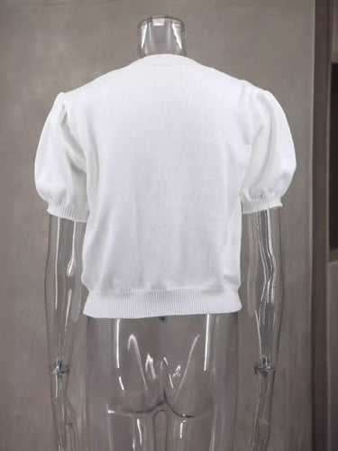 New V - neck short - sleeved personalized double bow solid color sweater - Smooth Visage